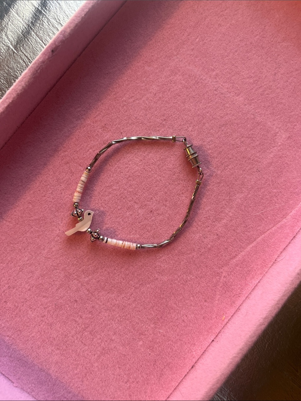 Silver Native American Bird Mother of Pearl Fetish Bracelet